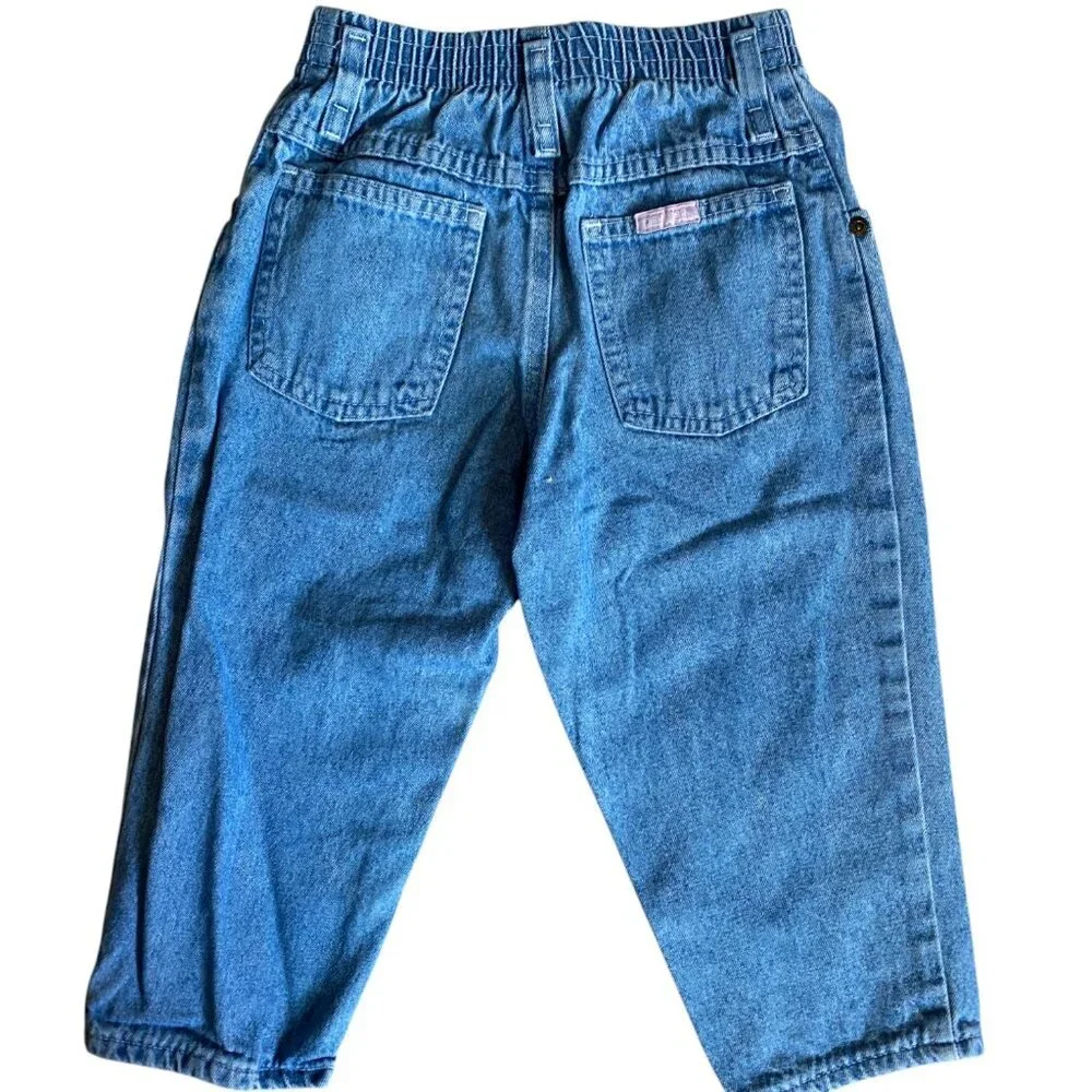 Vintage OshKosh B'Gosh Pink Label Blue Denim Elastic Waist Jeans Approx Size 3T - Picture 2 of 5